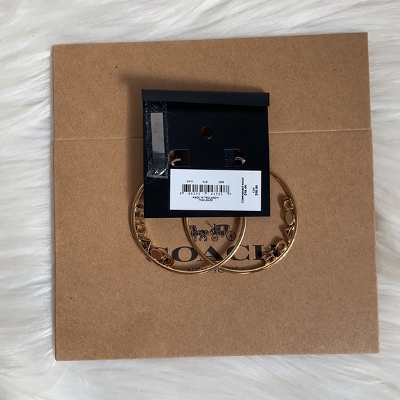 Coach X Jennifer Lopez Signature Hoops Earrings J-Lo Medium 2.25" Logo Gold - Picture 6 of 8